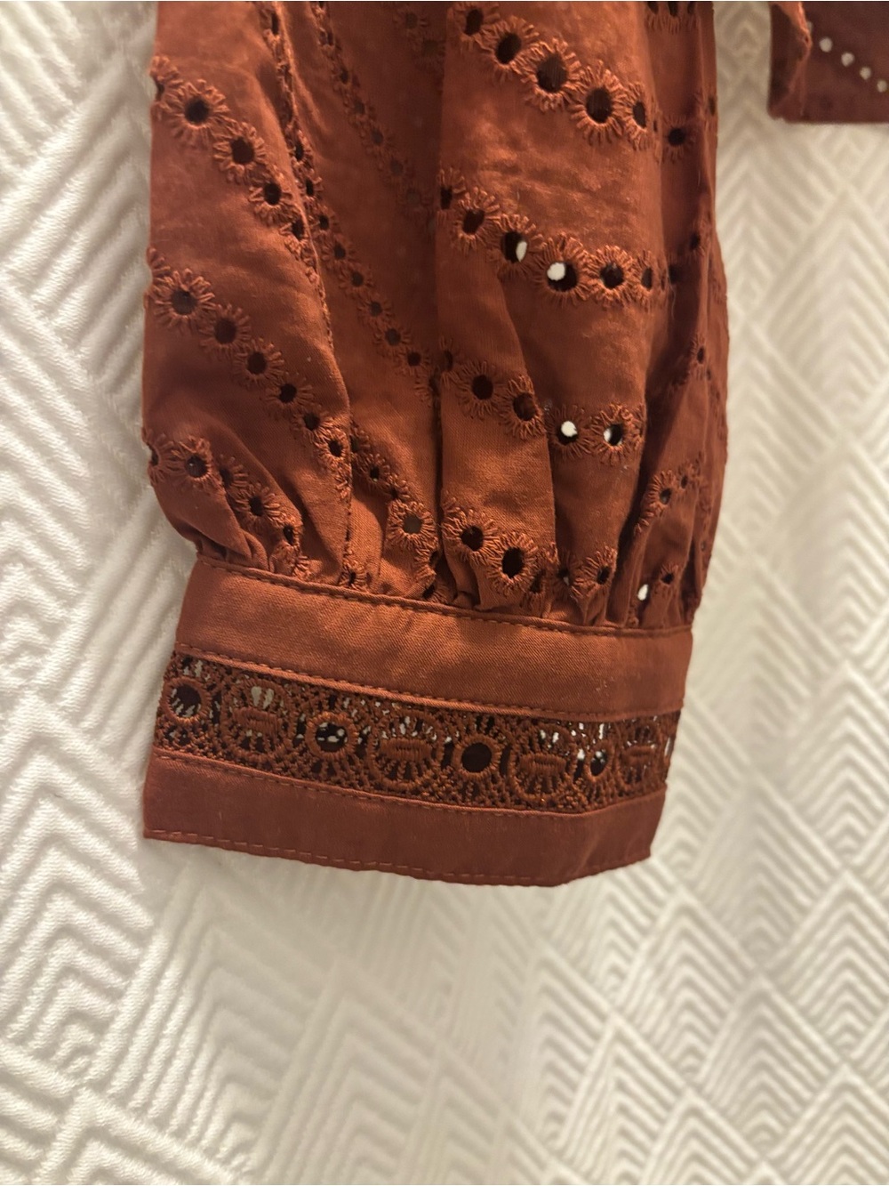 NWT CAROLINE CONSTAS Rust Eyelet Ruffle Collar Blouse - Picture 5 of 7